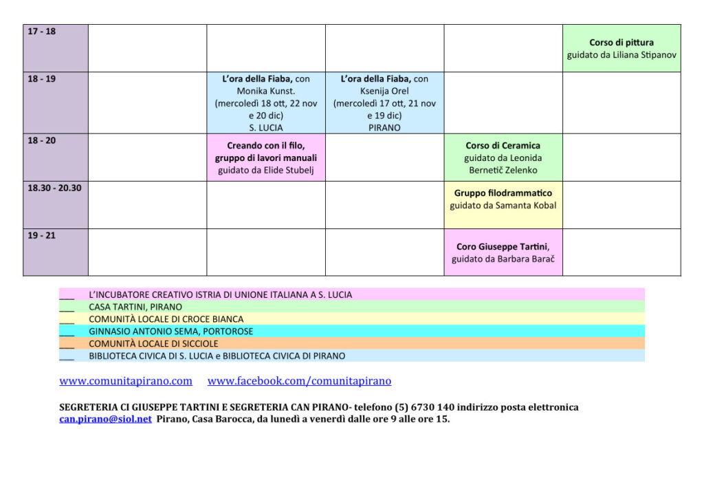 , Il calendario delle attività per bambini e adulti 2023-2024, Comunita degli Italiani Giuseppe Tartini Pirano