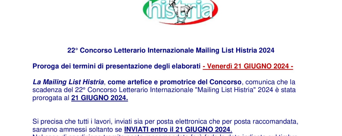 , XXII Concorso Letterario Internazionale Mailing List Histria 2024, Comunita degli Italiani Giuseppe Tartini Pirano