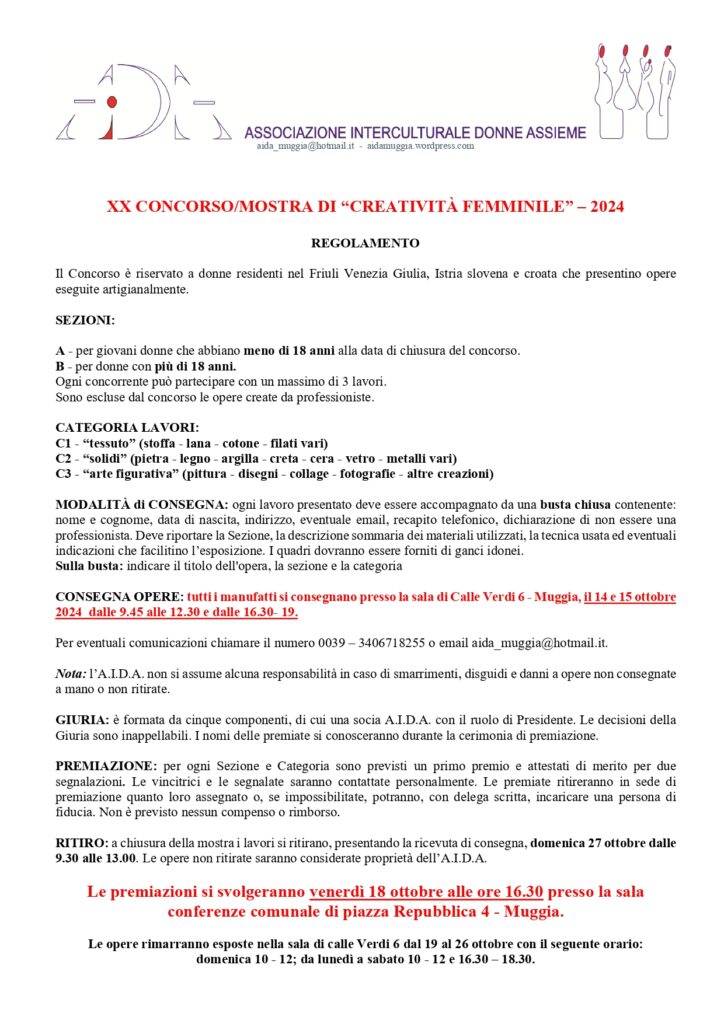 , XX CONCORSO/MOSTRA DI “CREATIVITÀ FEMMINILE” – 2024, Comunita degli Italiani Giuseppe Tartini Pirano