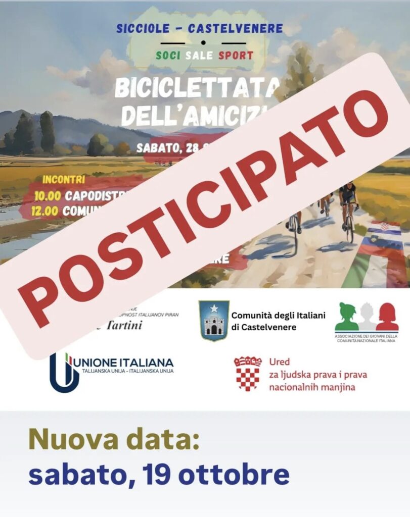 , Rimandato l&#8217;evento Biciclettata dell&#8217;amicizia, Comunita degli Italiani Giuseppe Tartini Pirano