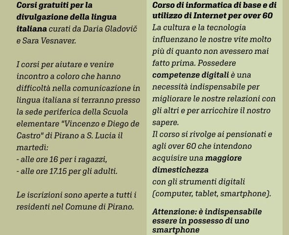 , Corsi gratuiti per la divulgazione della lingua italiana, Comunita degli Italiani Giuseppe Tartini Pirano