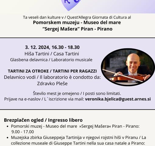 , Prijave na glasbeno delavnico so odprte, Italijanska skupnost Giuseppe Tartini Piran