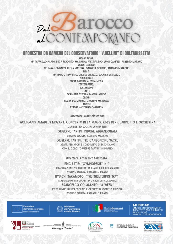 , Invito al concerto del Conservatorio &#8220;V. Bellini&#8221; di Caltanissetta, Comunita degli Italiani Giuseppe Tartini Pirano