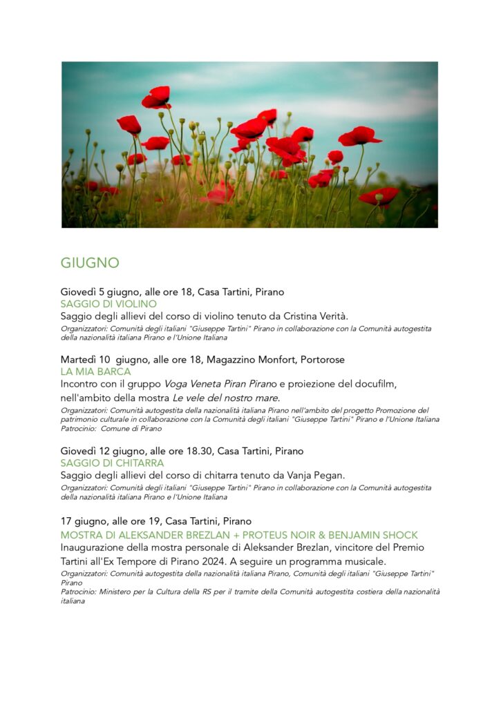 , Gli appuntamenti di giugno, Comunita degli Italiani Giuseppe Tartini Pirano