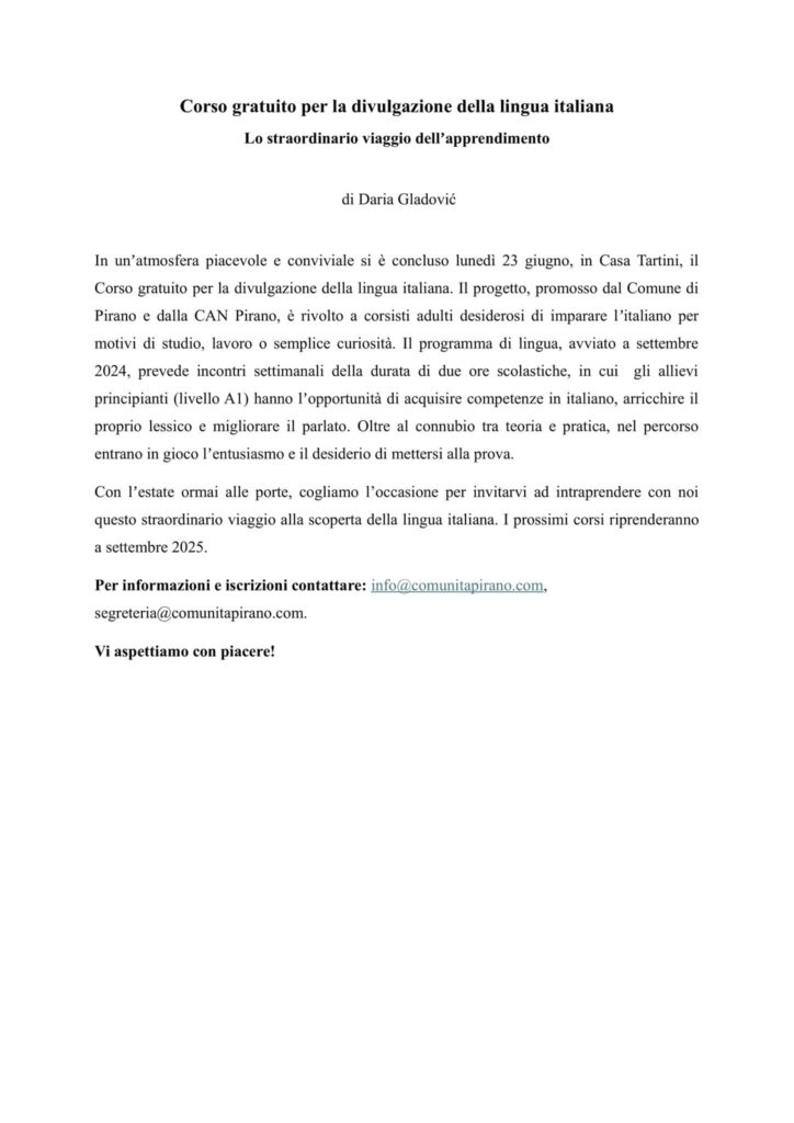 , Corso di lingua italiana 2025/2026 &#8211; Promozione, Comunita degli Italiani Giuseppe Tartini Pirano