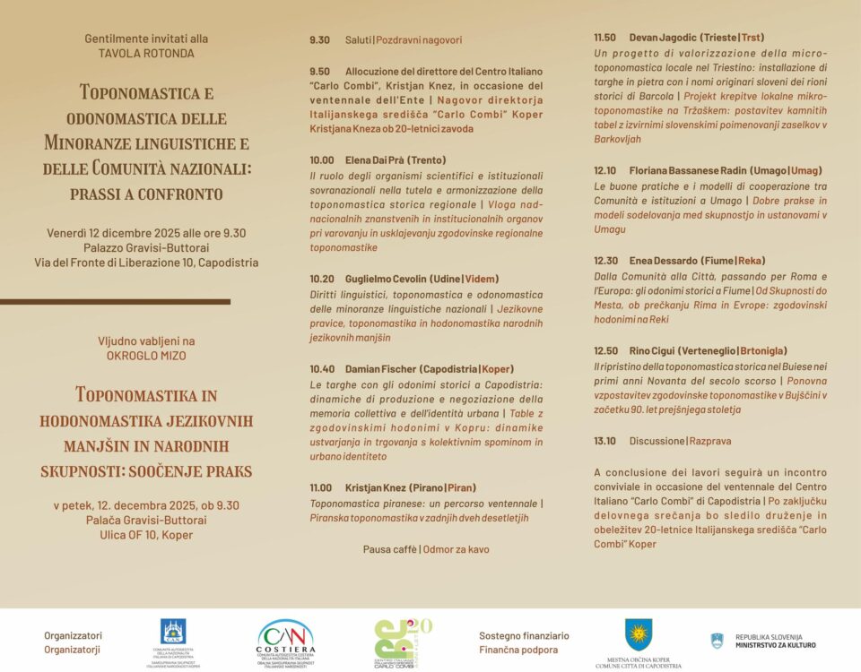 , Okrogla miza o toponomastiki, Italijanska skupnost Giuseppe Tartini Piran