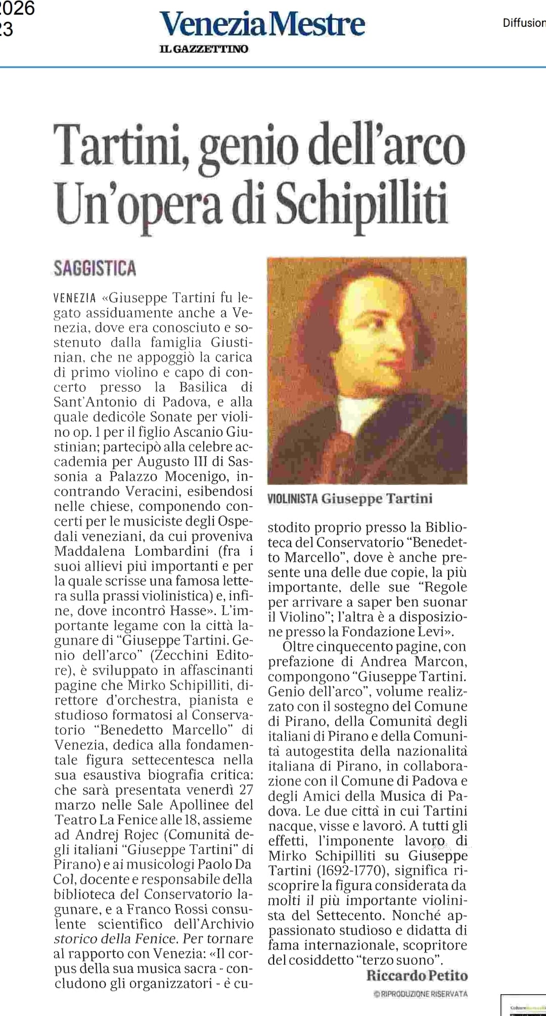 , “Genio dell’arco” al Teatro La Fenice, Comunita degli Italiani Giuseppe Tartini Pirano