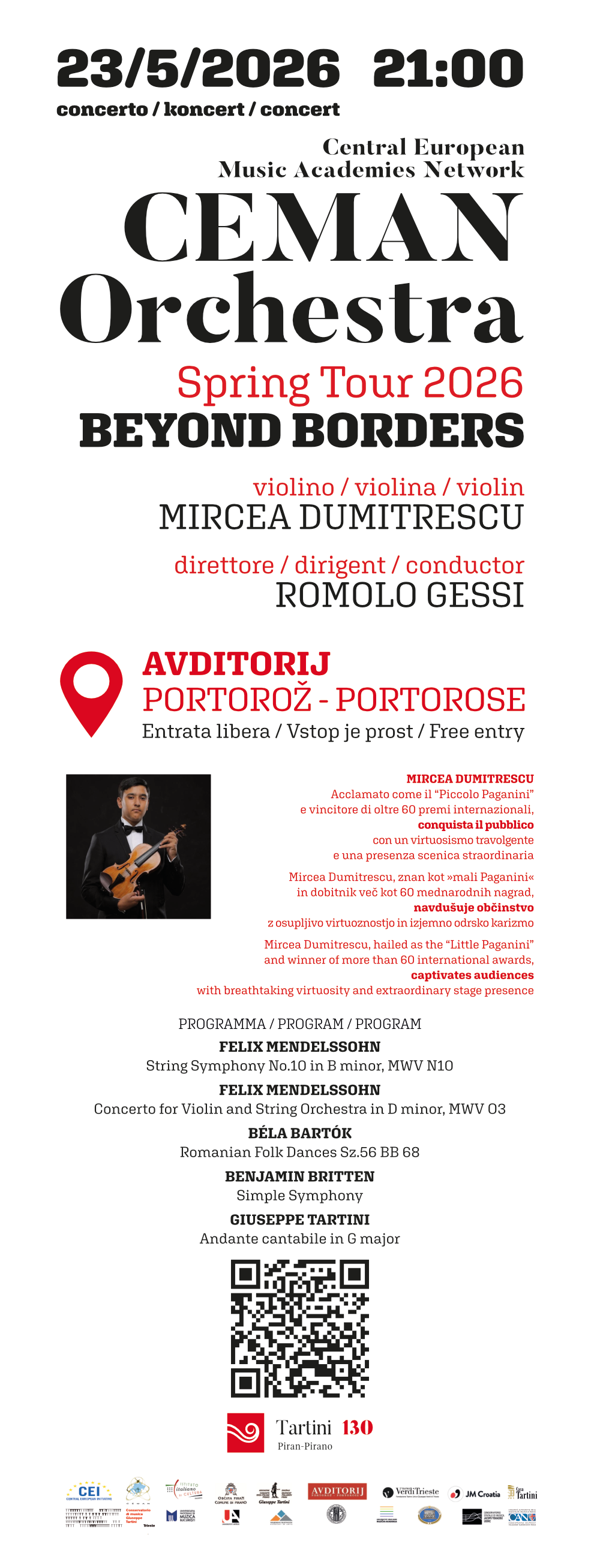 , Beyond borders – CEMAN Orchestra tour 2026, Comunita degli Italiani Giuseppe Tartini Pirano