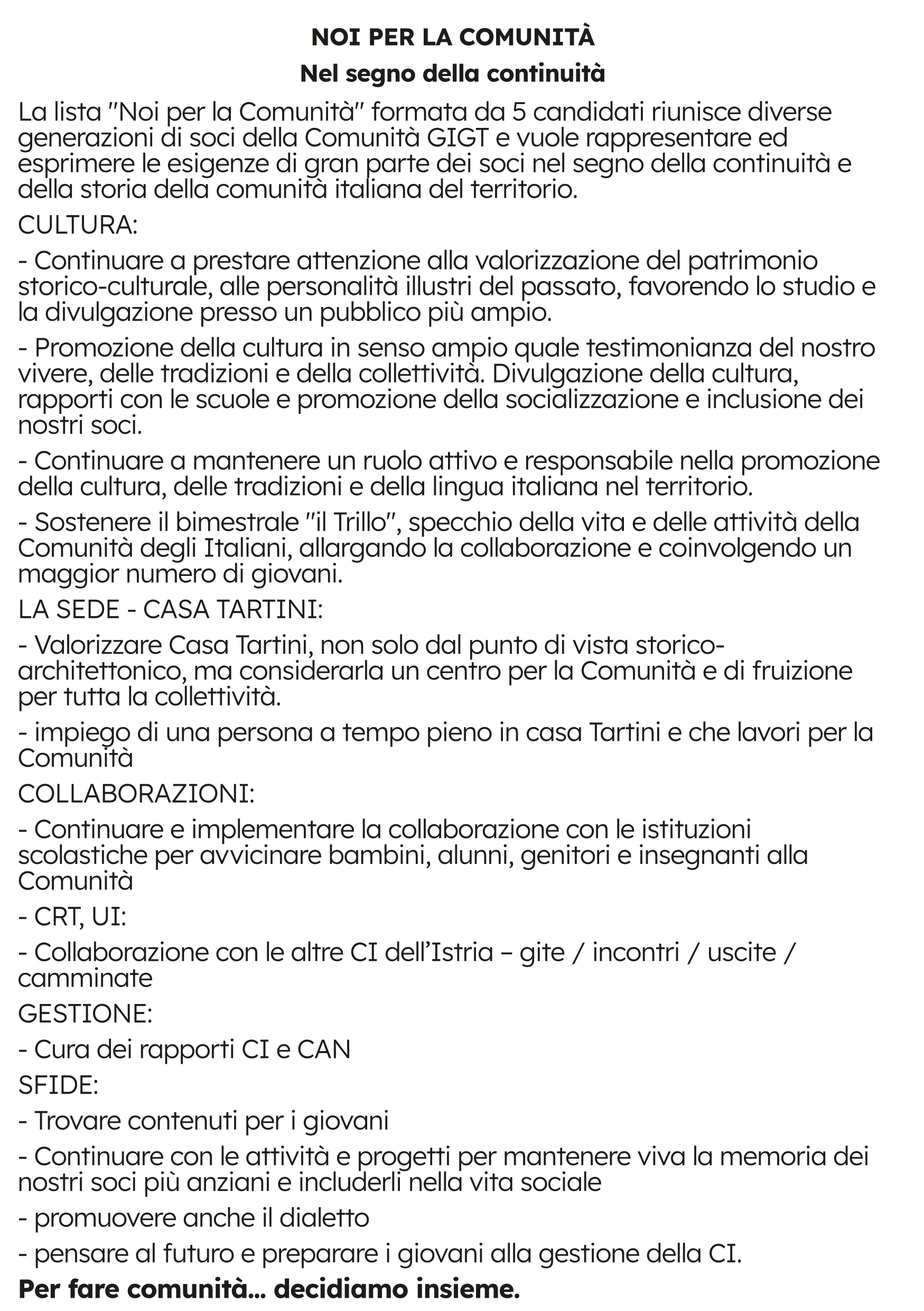 , Invito al voto 2026, Comunita degli Italiani Giuseppe Tartini Pirano