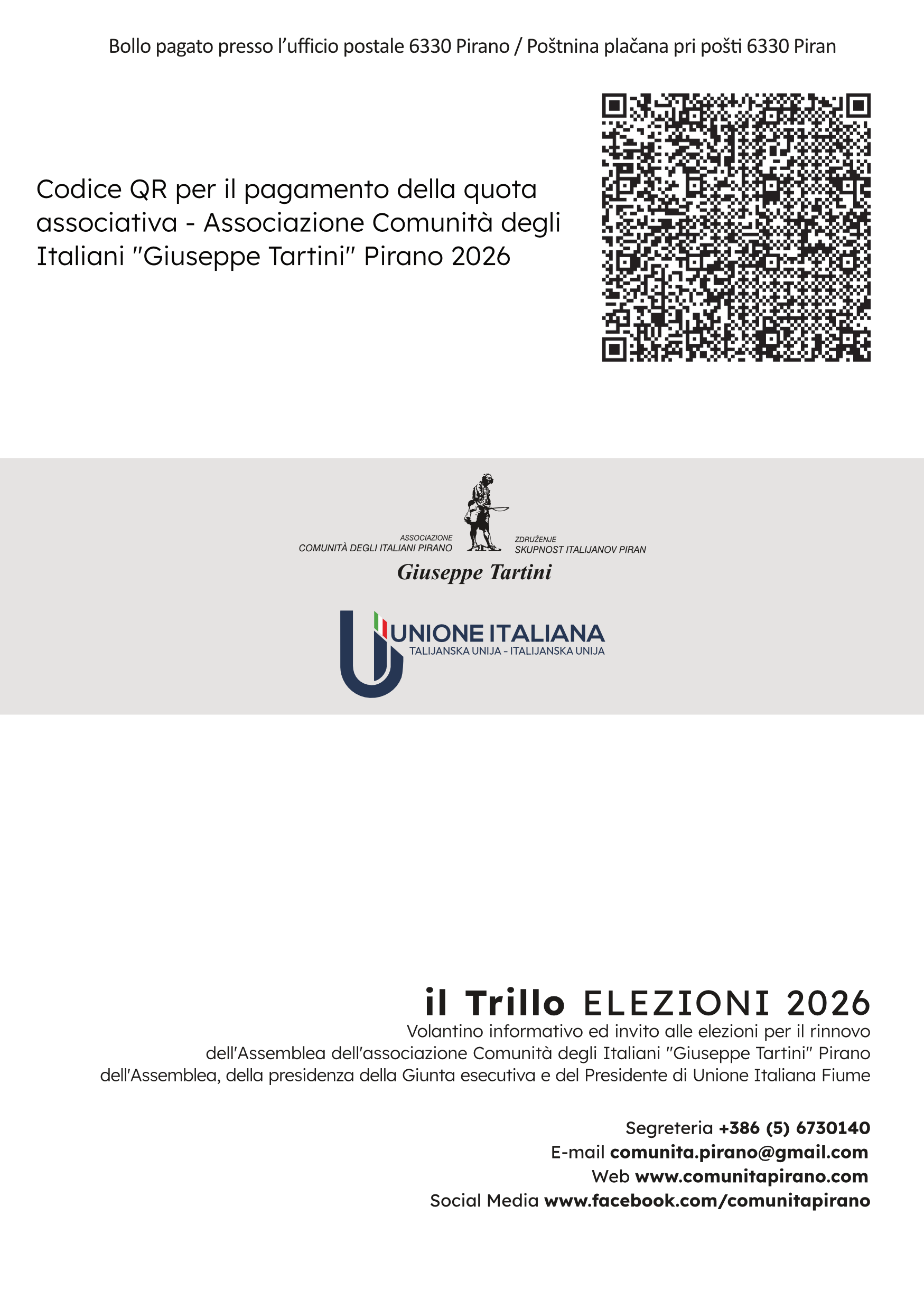 , Invito al voto 2026, Comunita degli Italiani Giuseppe Tartini Pirano