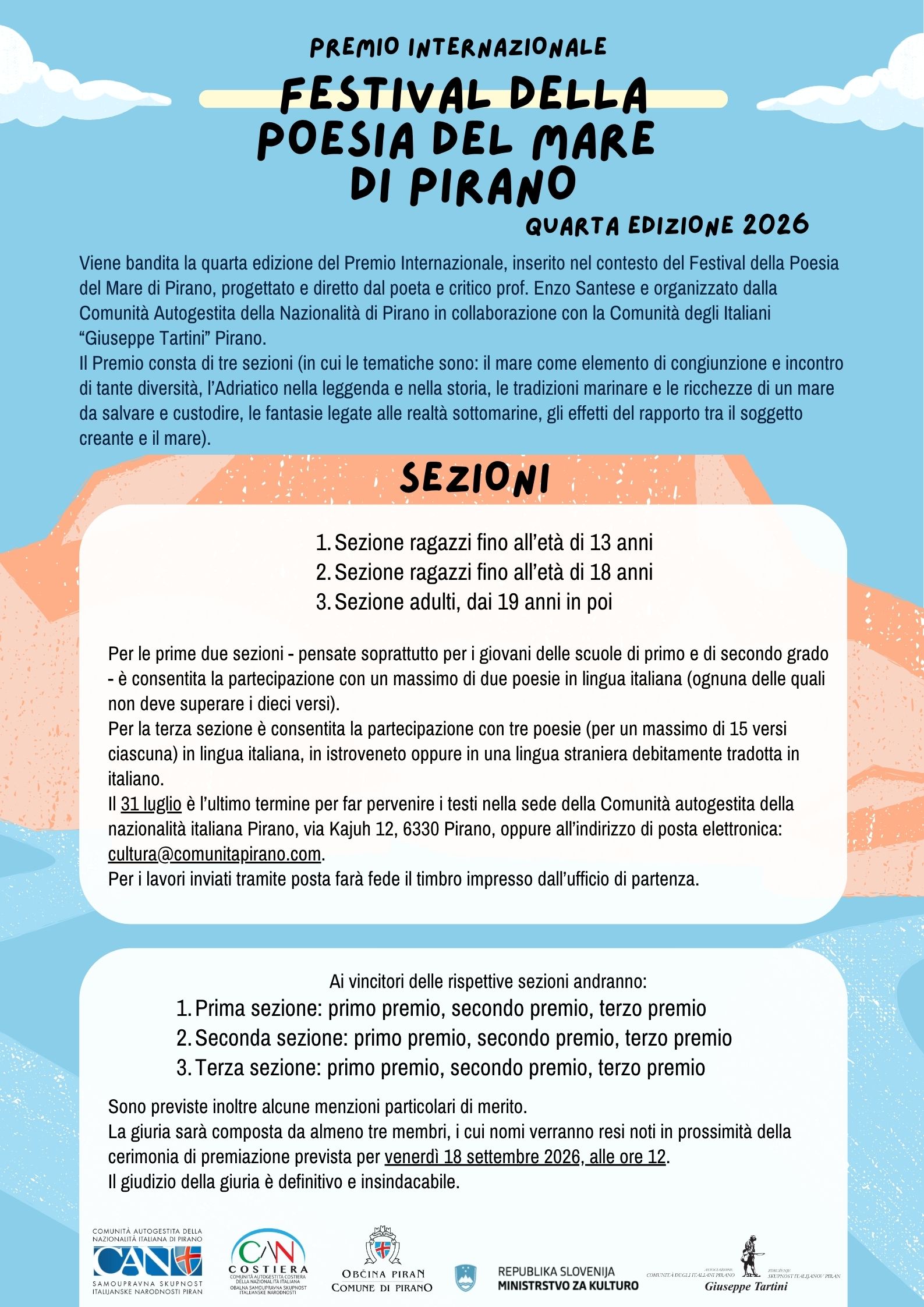 , FESTIVAL DELLA POESIA DEL MARE  DI PIRANO – Quarta edizione 2026, Comunita degli Italiani Giuseppe Tartini Pirano