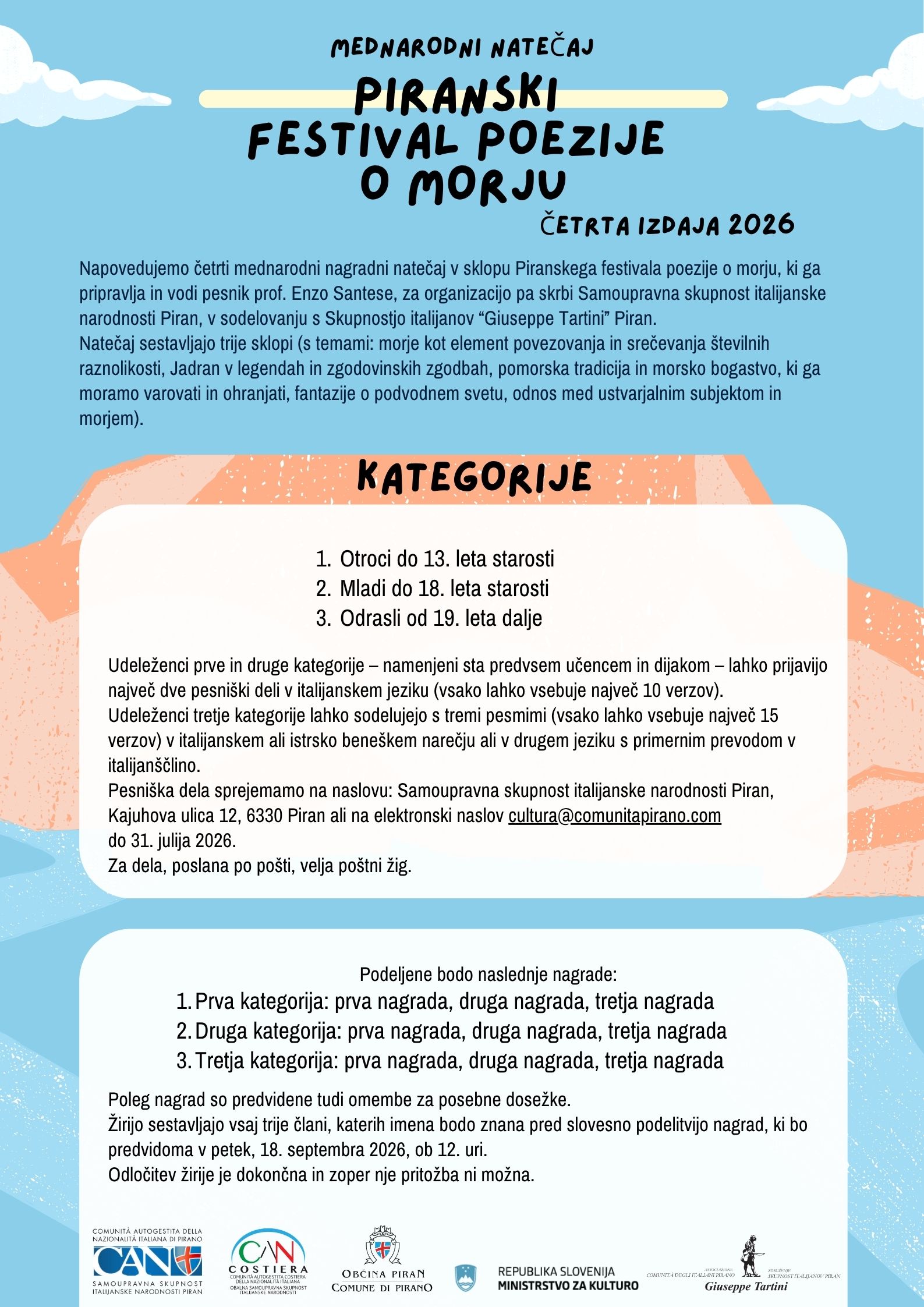 , PIRANSKI FESTIVAL POEZIJE O MORJU – ČETRTA IZDAJA 2026, Italijanska skupnost Giuseppe Tartini Piran